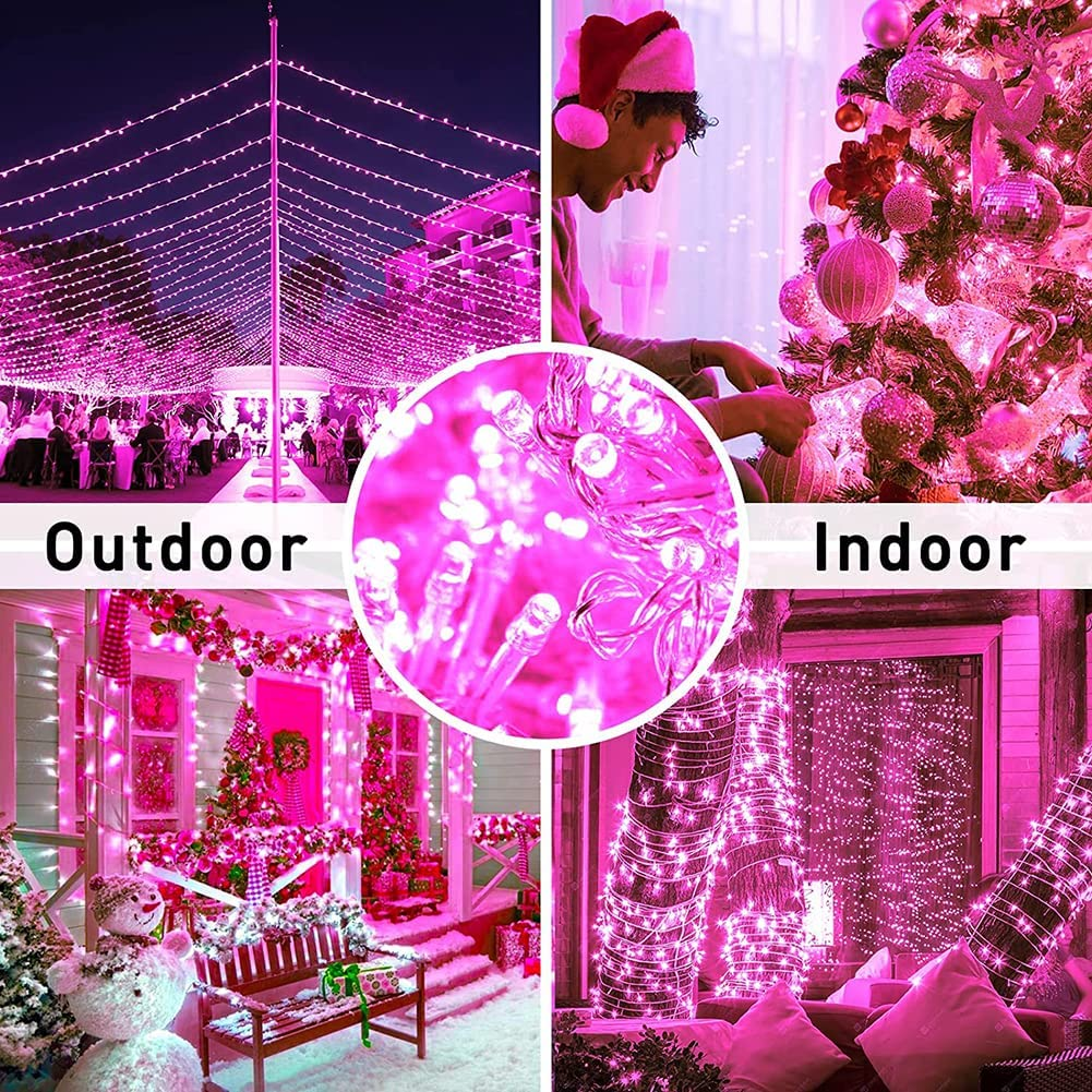 39FT Pink String fairy Lights, 8 Modes 100 leds Plug in, Fairy String Lights for Xmas Tree Wedding Bedroom Valentine's Day Propose Easter day