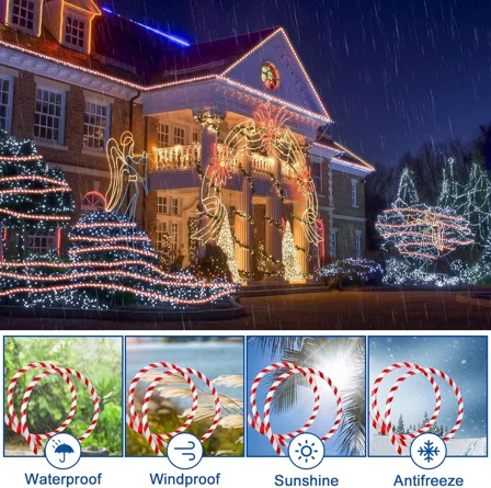 Outdoor Christmas Candy Cane Rope Light, LED Rope Lighting Red Blue Color Splice 10m/32.8FT, end to end