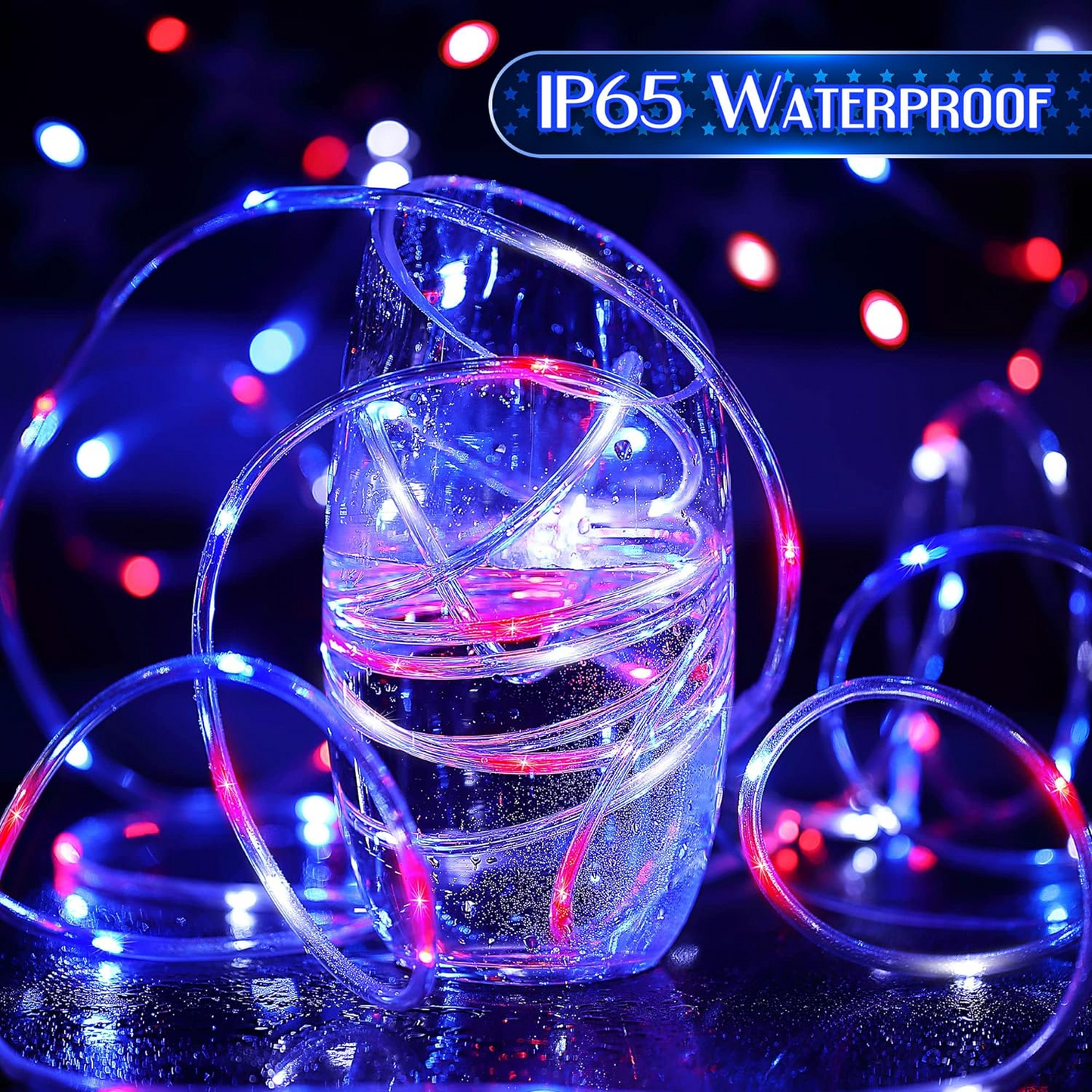 Decorations Outdoor Solar String Lights, 33ft 100 LED Rope Lights, Solar Powered Waterproof Lighting LED Lights for Halloween Garden Patio Yard Holiday Party (Red Blue White, 2 Pack)