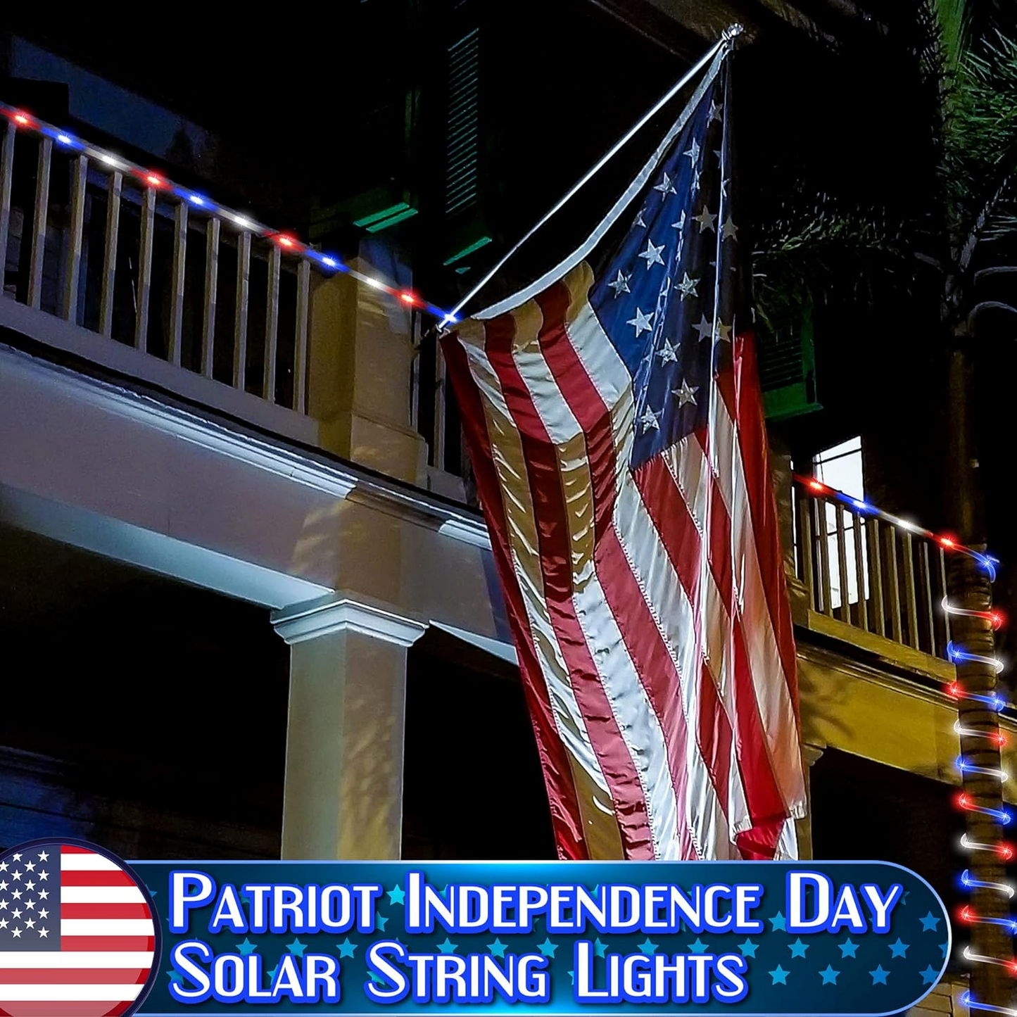 Decorations Outdoor Solar String Lights, 33ft 100 LED Rope Lights, Solar Powered Waterproof Lighting LED Lights for Halloween Garden Patio Yard Holiday Party (Red Blue White, 2 Pack)