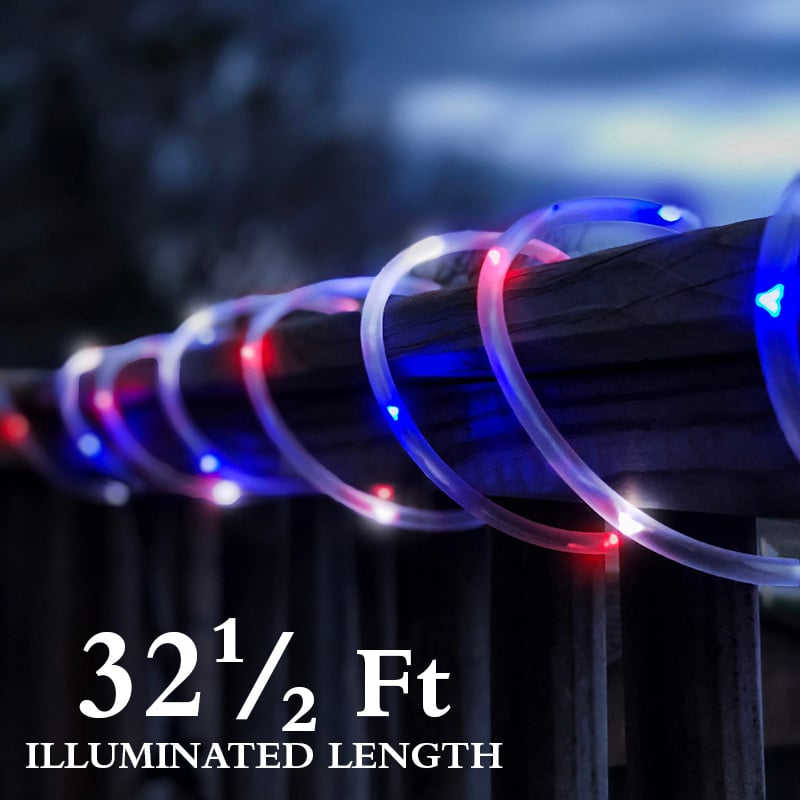 Decorations Outdoor Solar String Lights, 33ft 100 LED Rope Lights, Solar Powered Waterproof Lighting LED Lights for Halloween Garden Patio Yard Holiday Party (Red Blue White, 2 Pack)