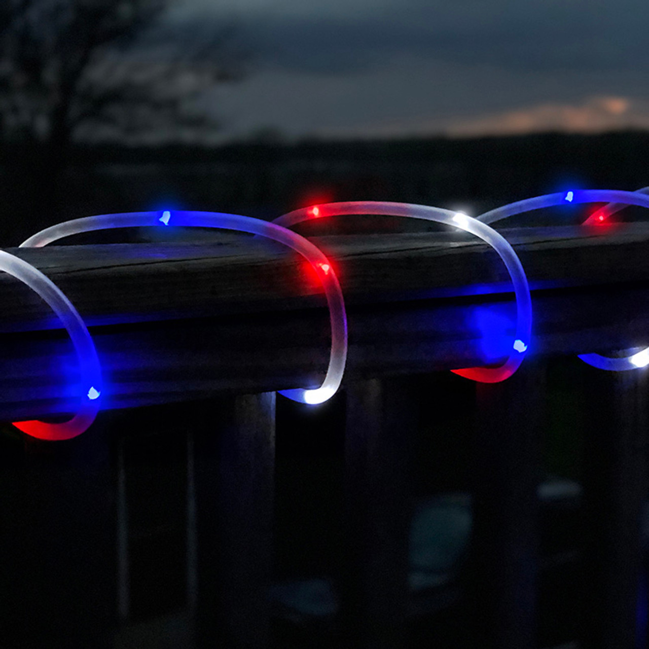 Decorations Outdoor Solar String Lights, 33ft 100 LED Rope Lights, Solar Powered Waterproof Lighting LED Lights for Halloween Garden Patio Yard Holiday Party (Red Blue White, 2 Pack)