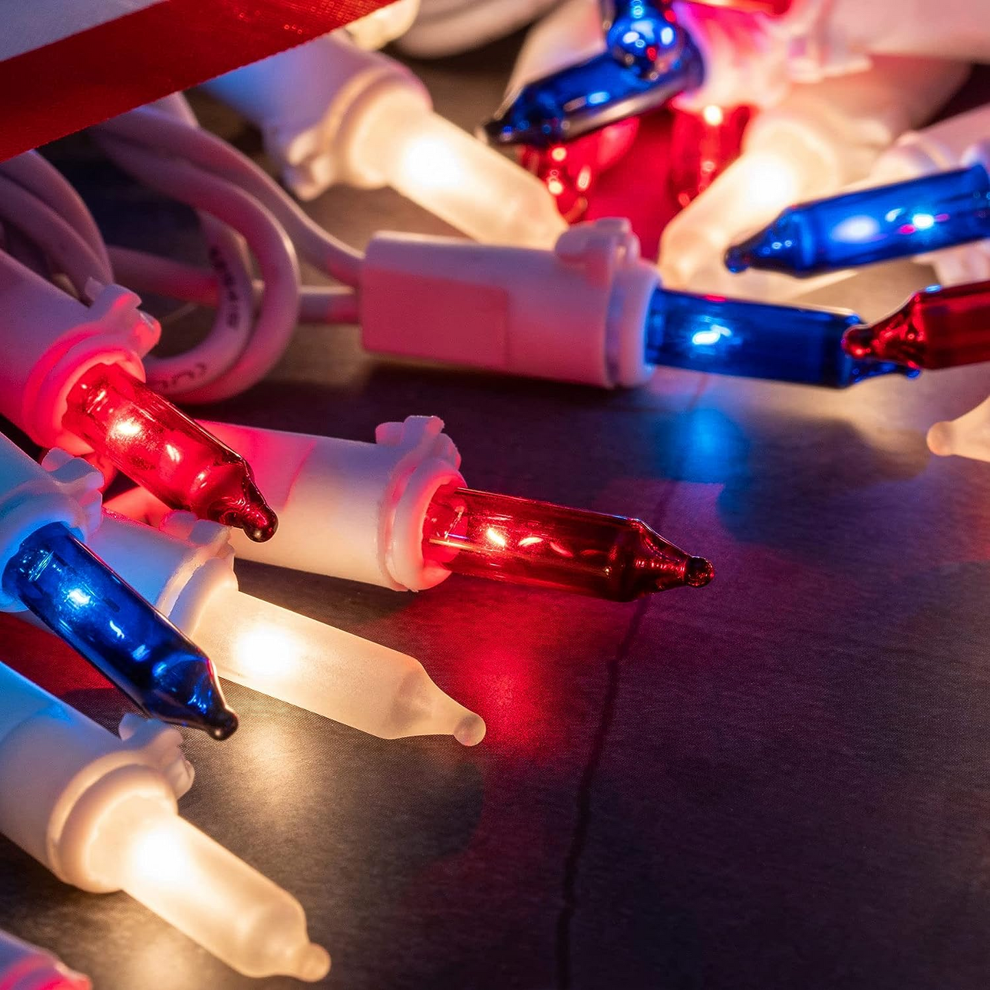 Red White and Blue Mini Lights, 4th of July Patriotic String Lights Green Wire,16FT 50 Leds Incandescent Independence Day Lights for Indoor Outdoor Christmas Party Decor