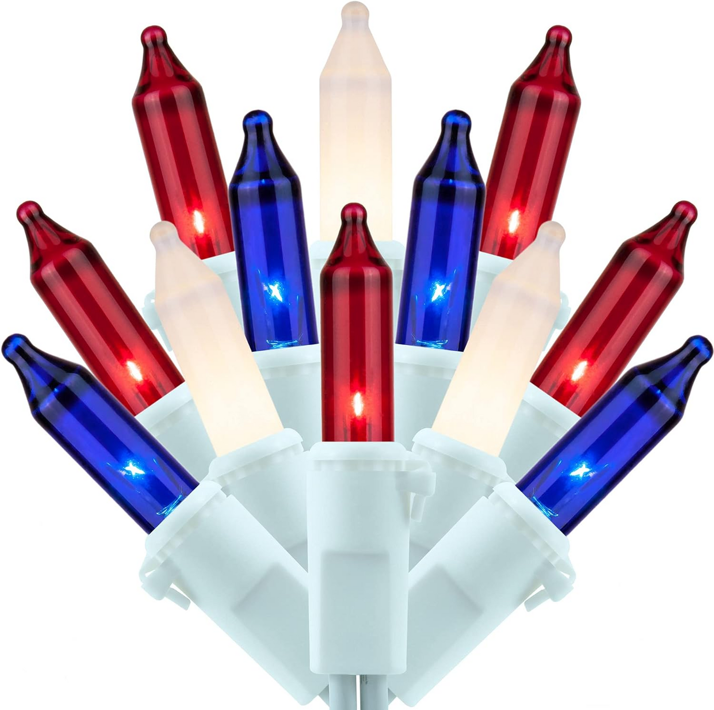 Red White and Blue Mini Lights, 4th of July Patriotic String Lights Green Wire,16FT 50 Leds Incandescent Independence Day Lights for Indoor Outdoor Christmas Party Decor