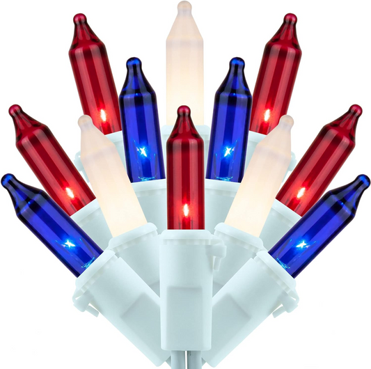 Red White and Blue Mini Lights, 4th of July Patriotic String Lights Green Wire,16FT 50 Leds Incandescent Independence Day Lights for Indoor Outdoor Christmas Party Decor