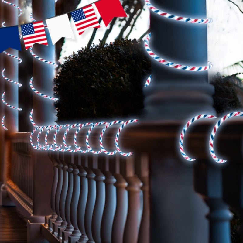 Outdoor Patriotic Rope Light, Independence Day 4th of July LED Rope Lighting Red Blue US Flag Color Splice 10m/32.8FT, end to end