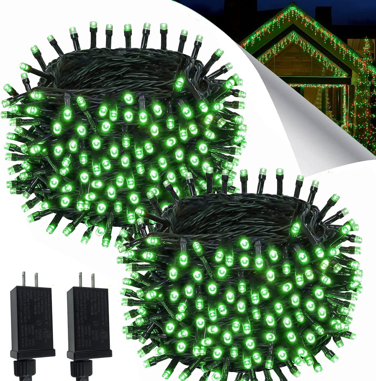 72FT/200 LEDs Green String Lights Indoor/Outdoor, Waterproof 8 Modes Green Wire Tree Lights for St Patrick's Day Christmas Halloween Decorations (Green)
